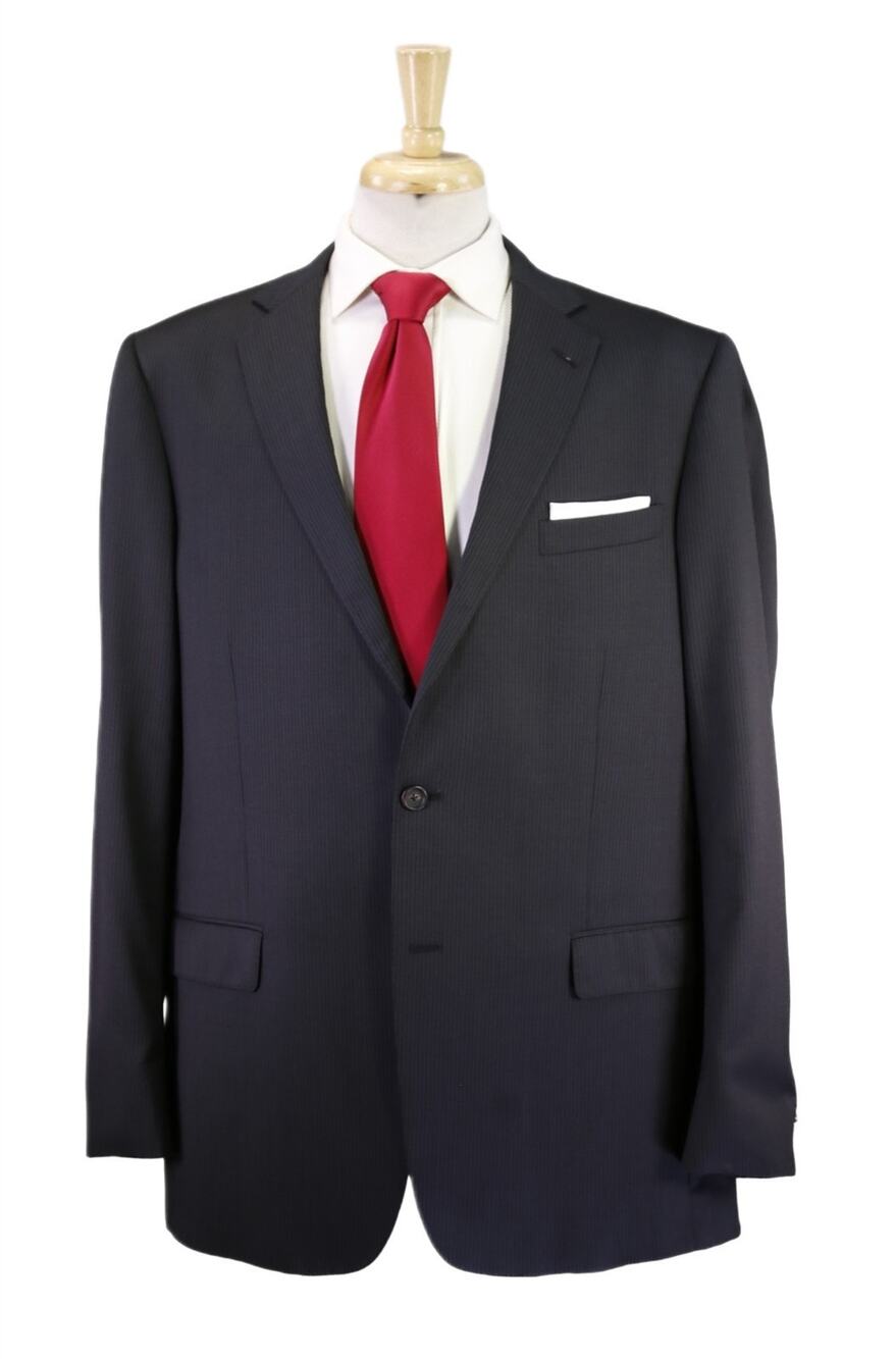 Hart Schaffner Marx Recent Black Striped 2-Btn Wool Suit 46L